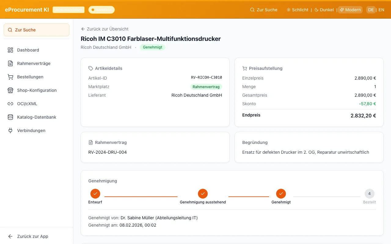 Bestellungsmanagement mit Genehmigungsworkflow