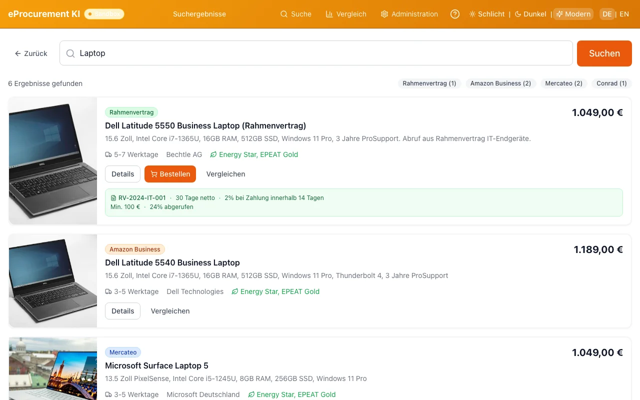 Multi-Marktplatz-Suchergebnisse