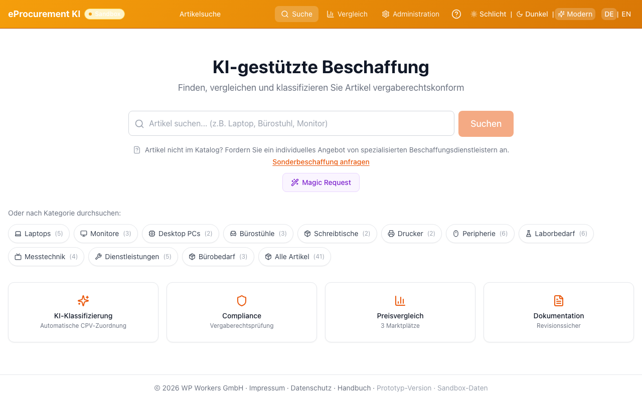 procurement-ai Suchoberfläche